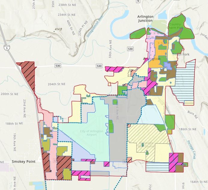 zoning map image of Arlington showing the different use zones